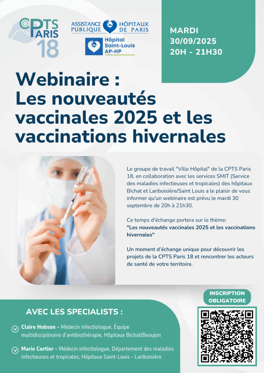 Affiche du webinaire sur les nouveautés vaccinales 2025 et les vaccinations hivernales